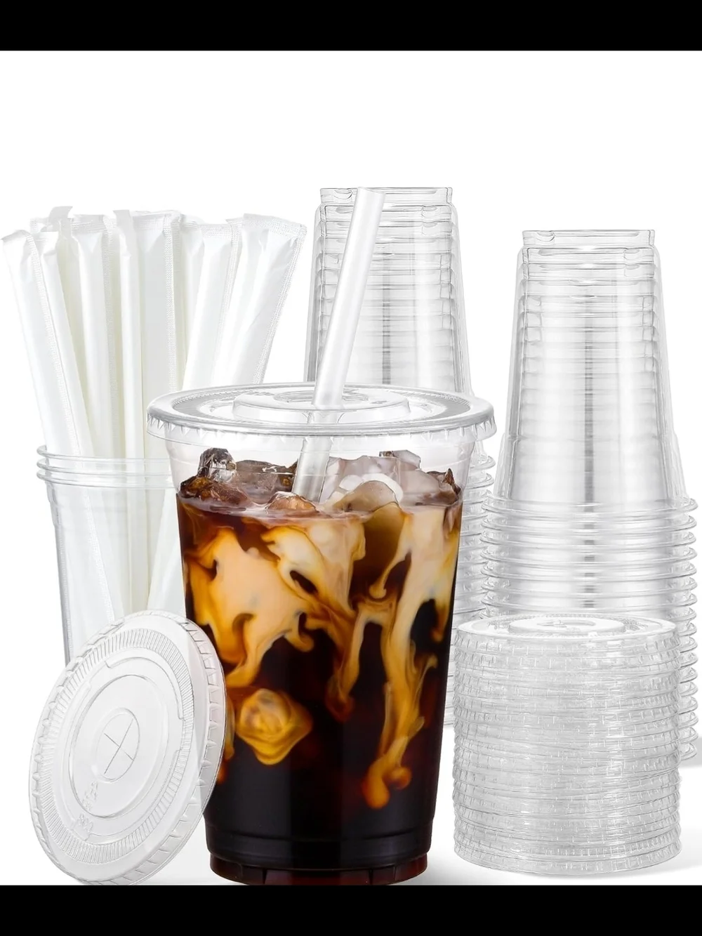 20oz Disposable Plastic Cups with Lids and Straws, 25 Pack, Durable & BPA Free